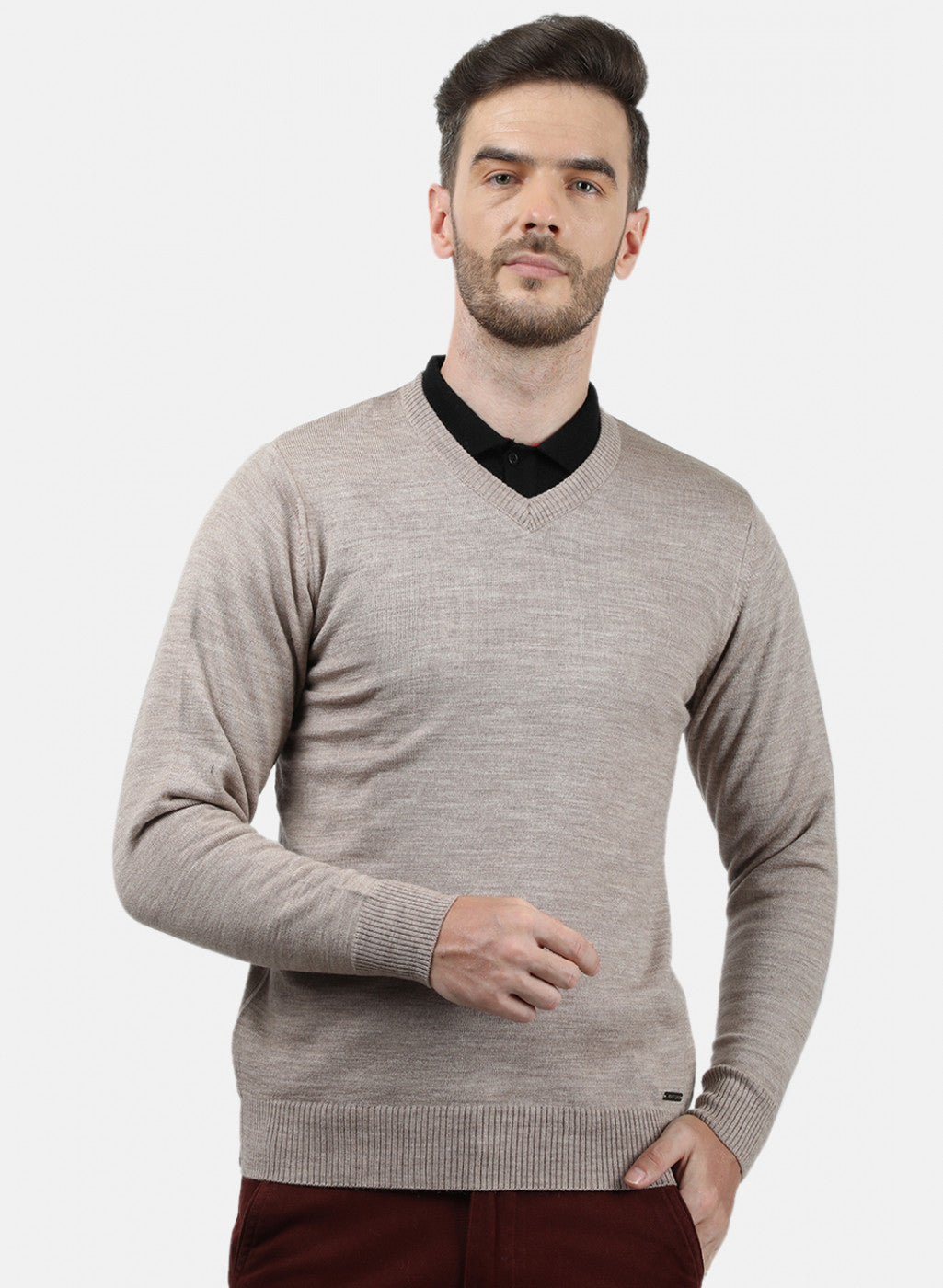 Men Beige Solid Pullover