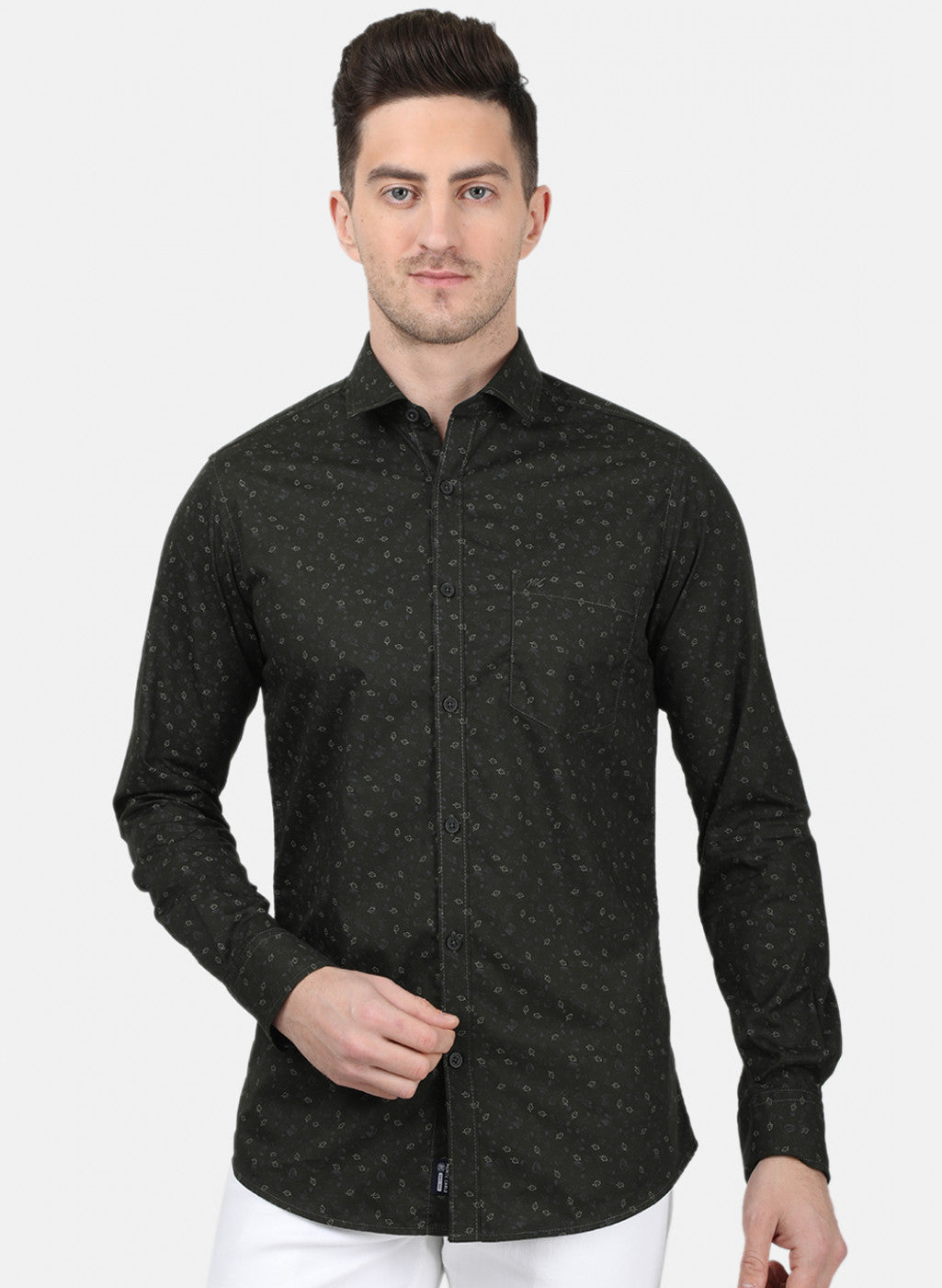 Mens Olive Printed Shirt