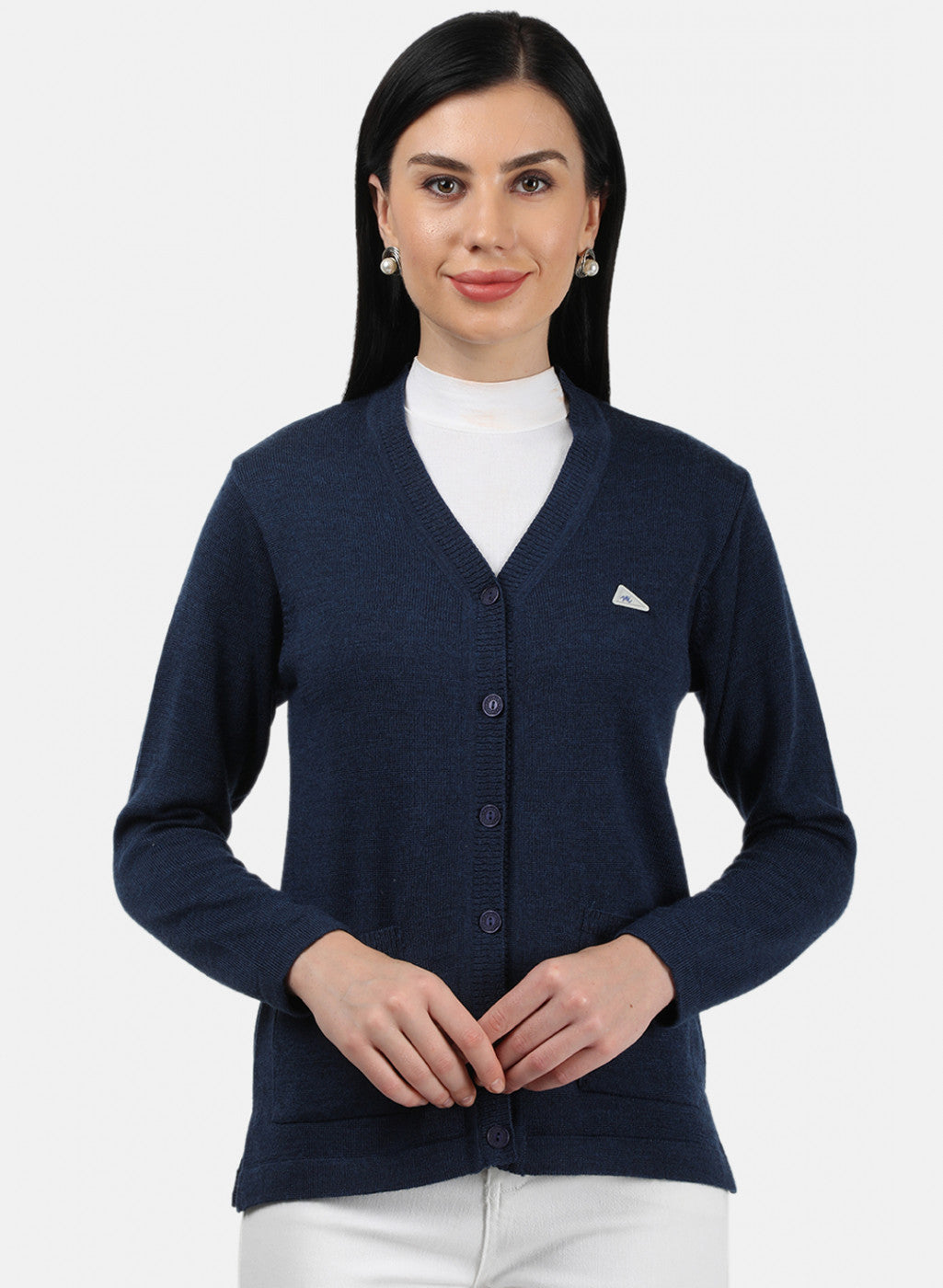 Women Navy Blue Solid Cardigan