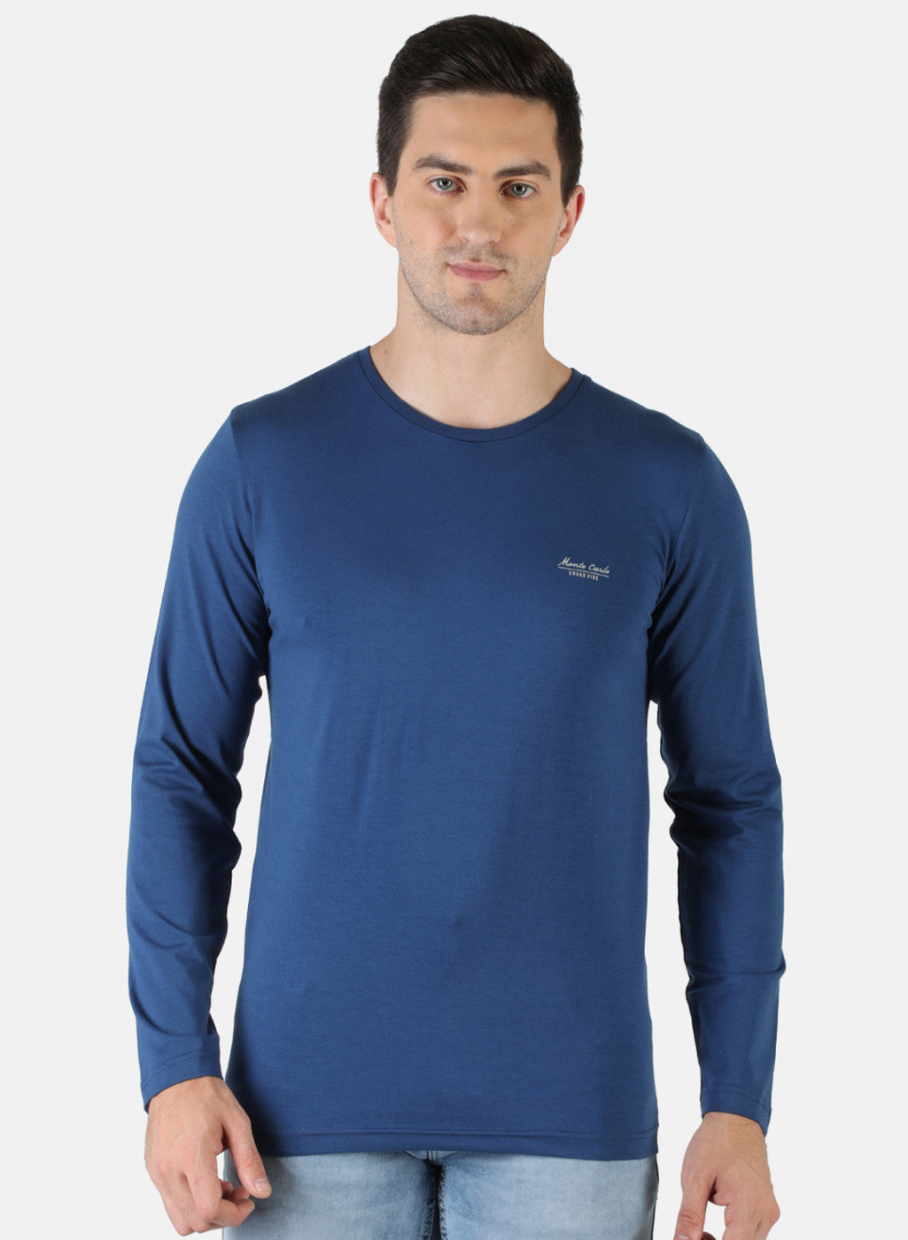 Men Blue Plain T-Shirt