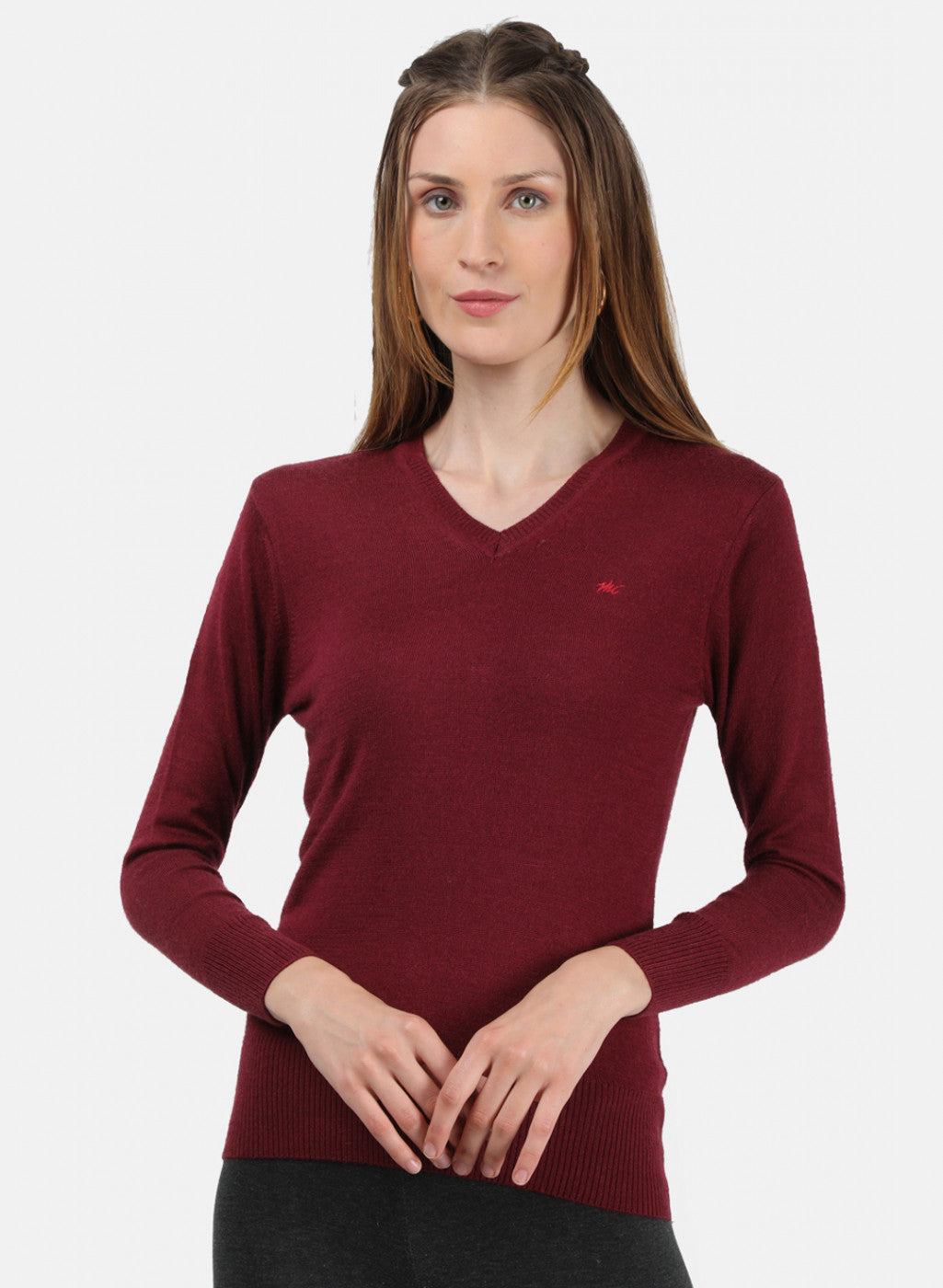 Women Maroon V Neck Top