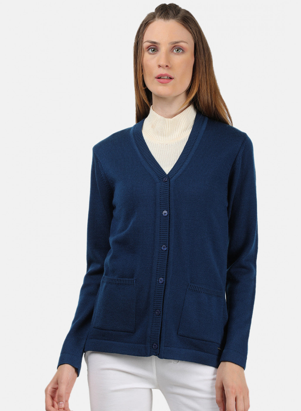 Women Blue Solid Cardigan