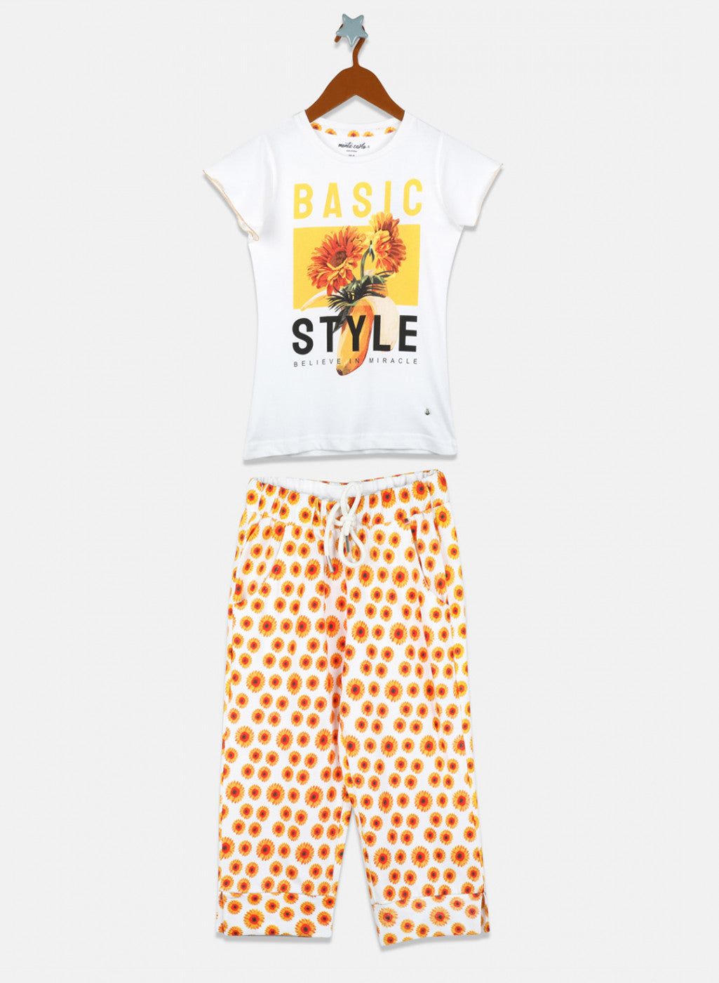 Girls Orange Printed Capri Set