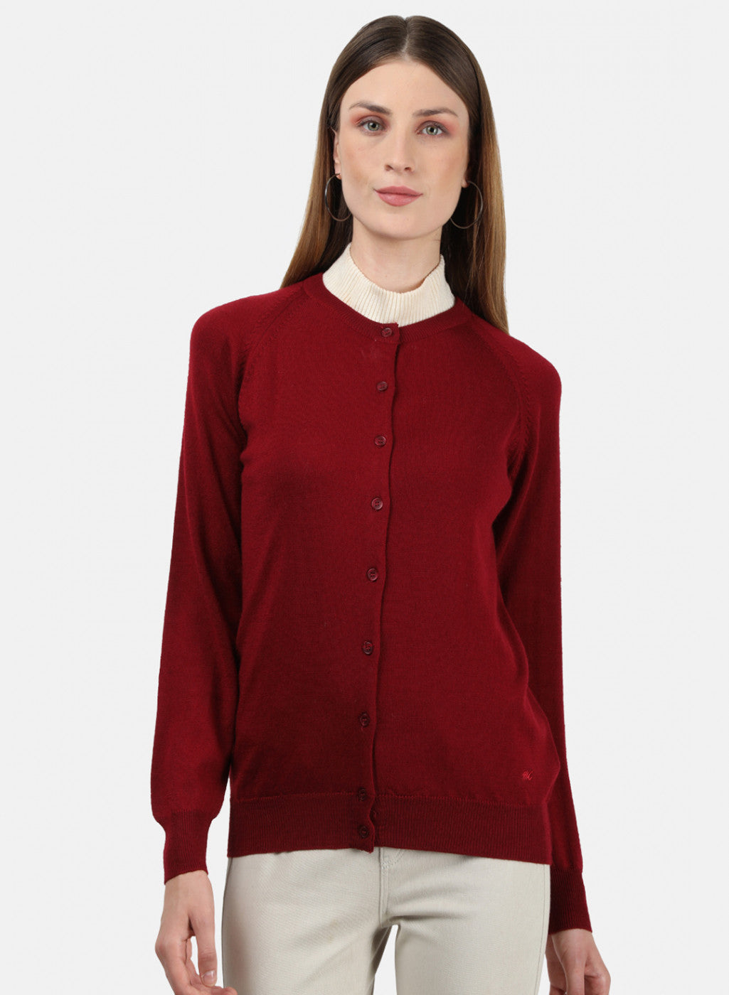 Women Maroon Solid Cardigan