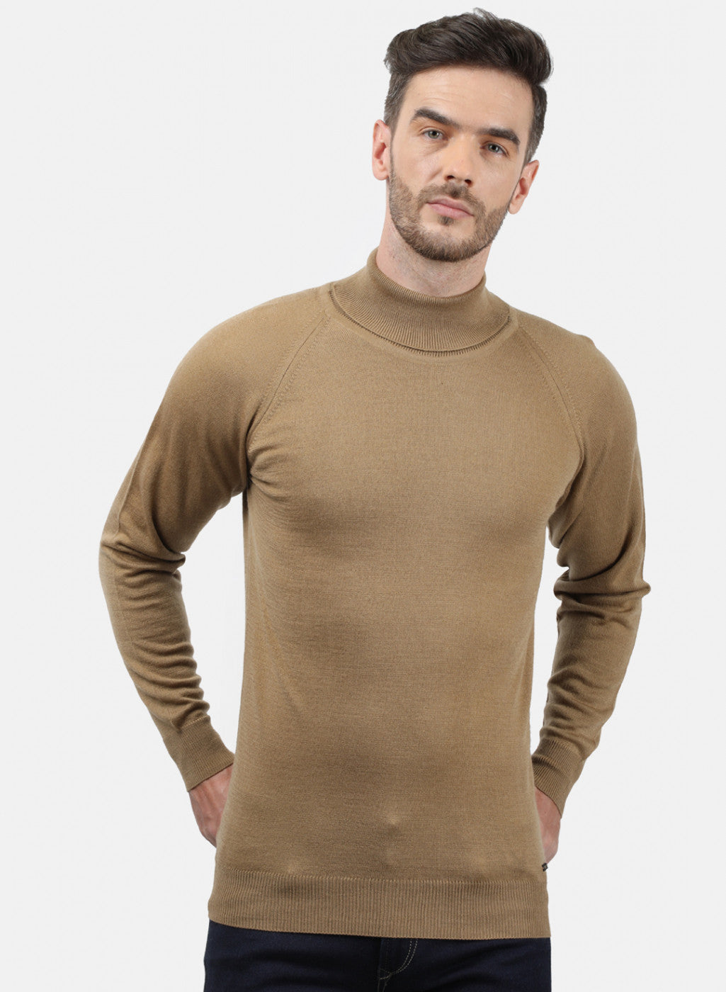 Men Light Brown Solid Pullover