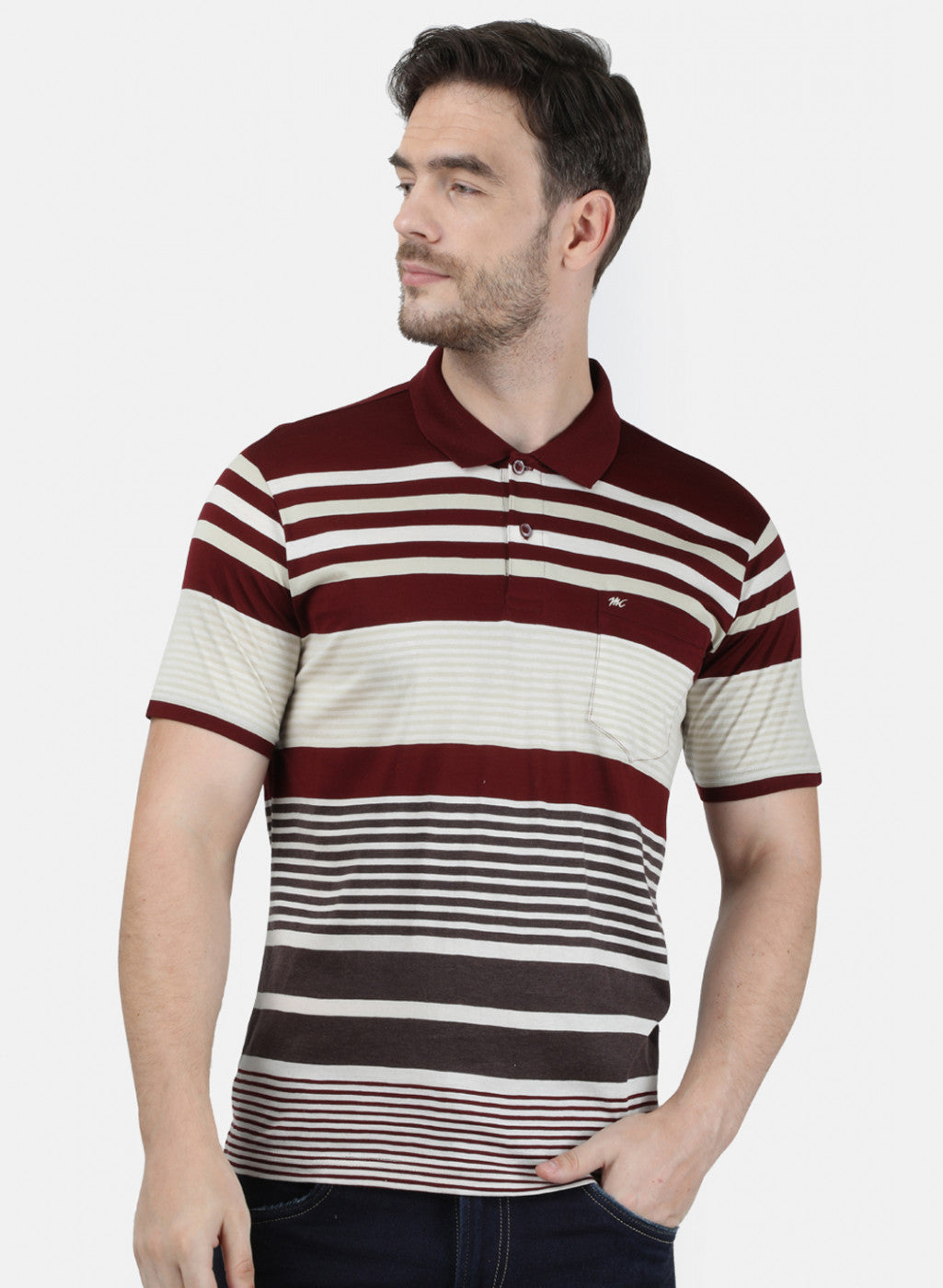 Mens Maroon Stripe Collar T-Shirts