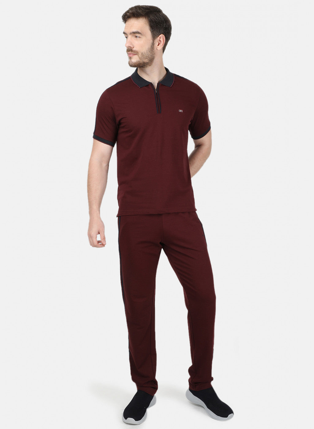 Mens Maroon Stripe Lower Set