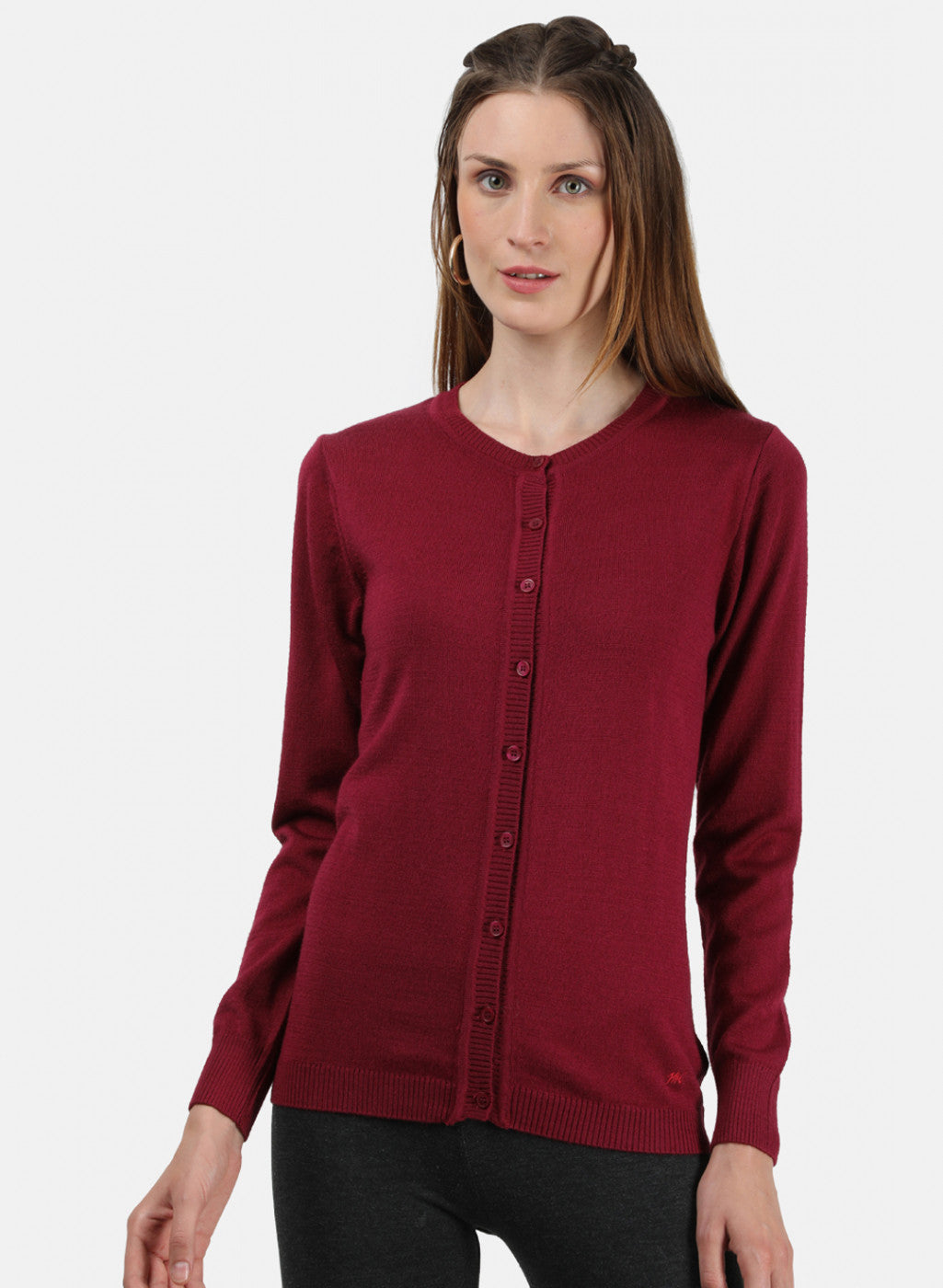 Women Maroon Solid Cardigan