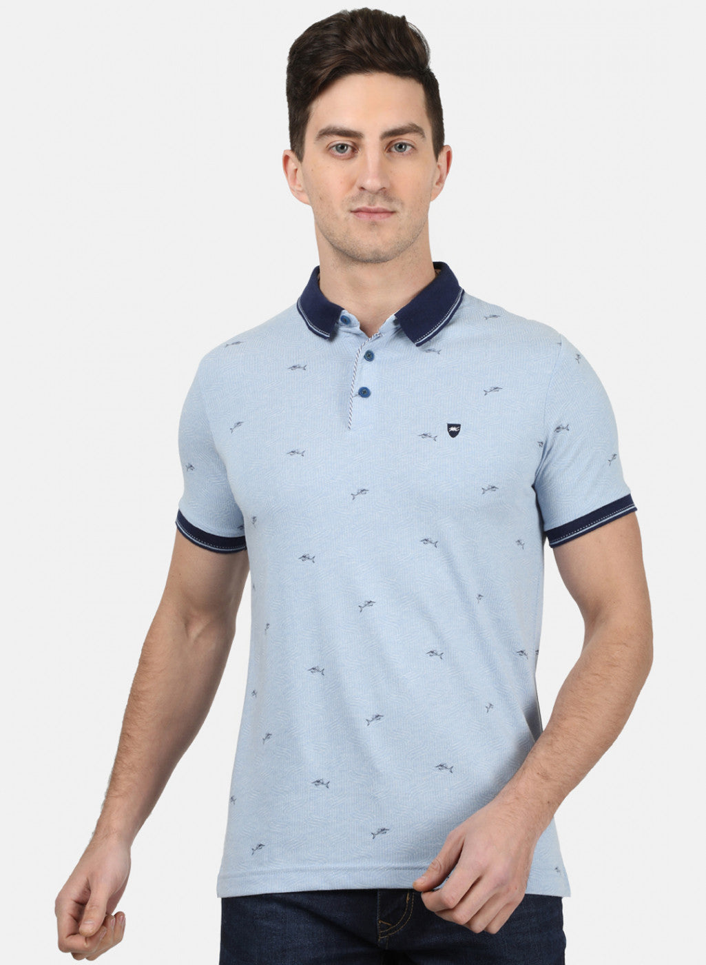 Mens Sky Blue Printed T-Shirt