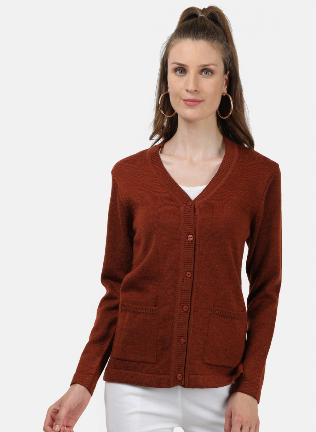 Women Brown Solid Cardigan