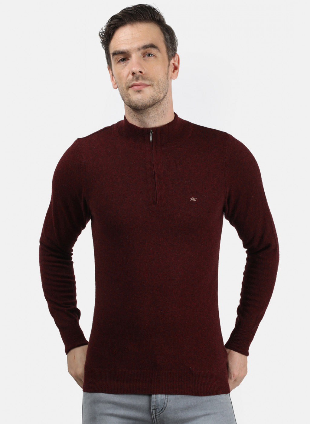 Men Maroon Solid Pullover