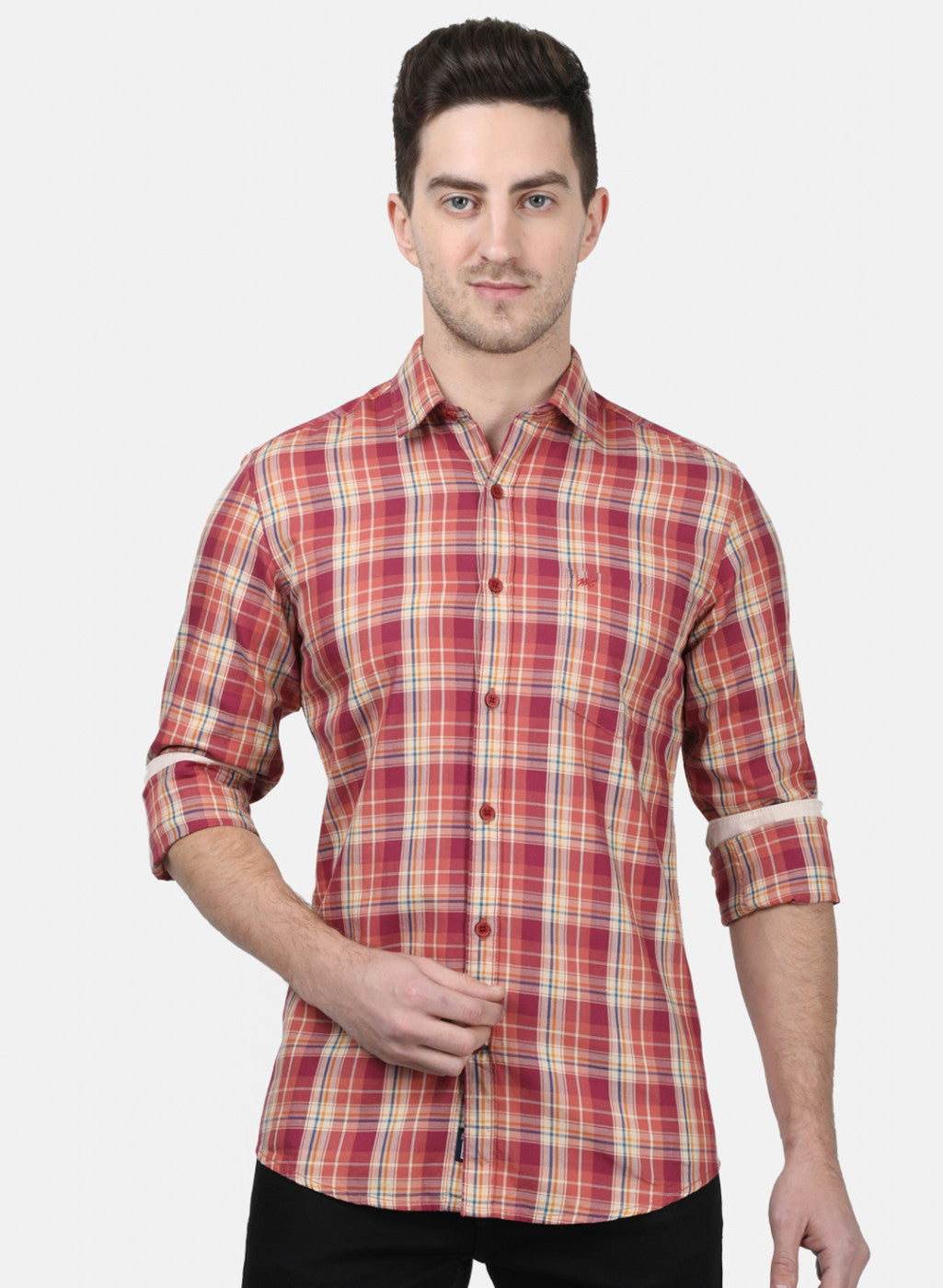 Mens Maroon Check Shirts