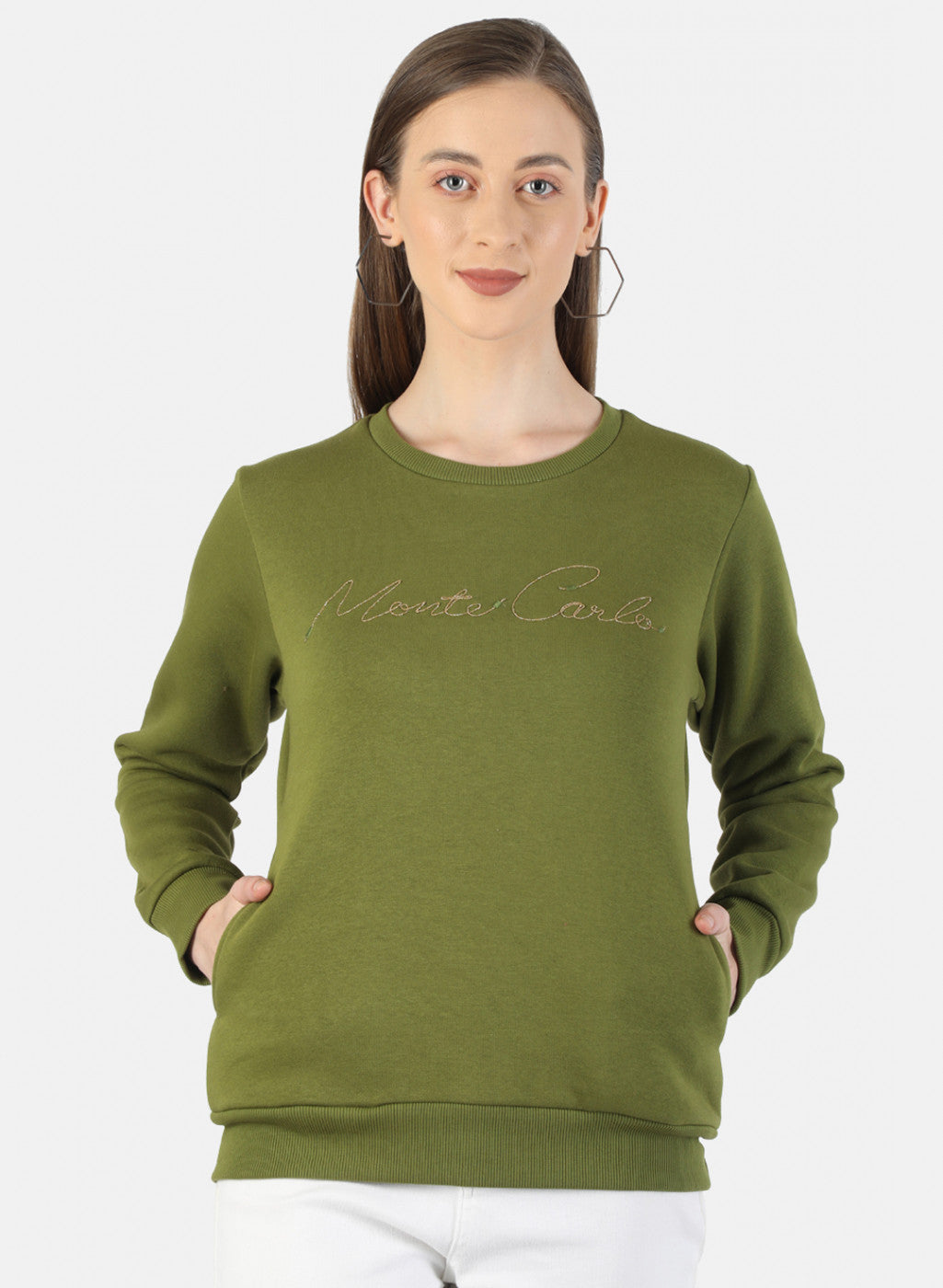 Women Green Embroidered Sweatshirt