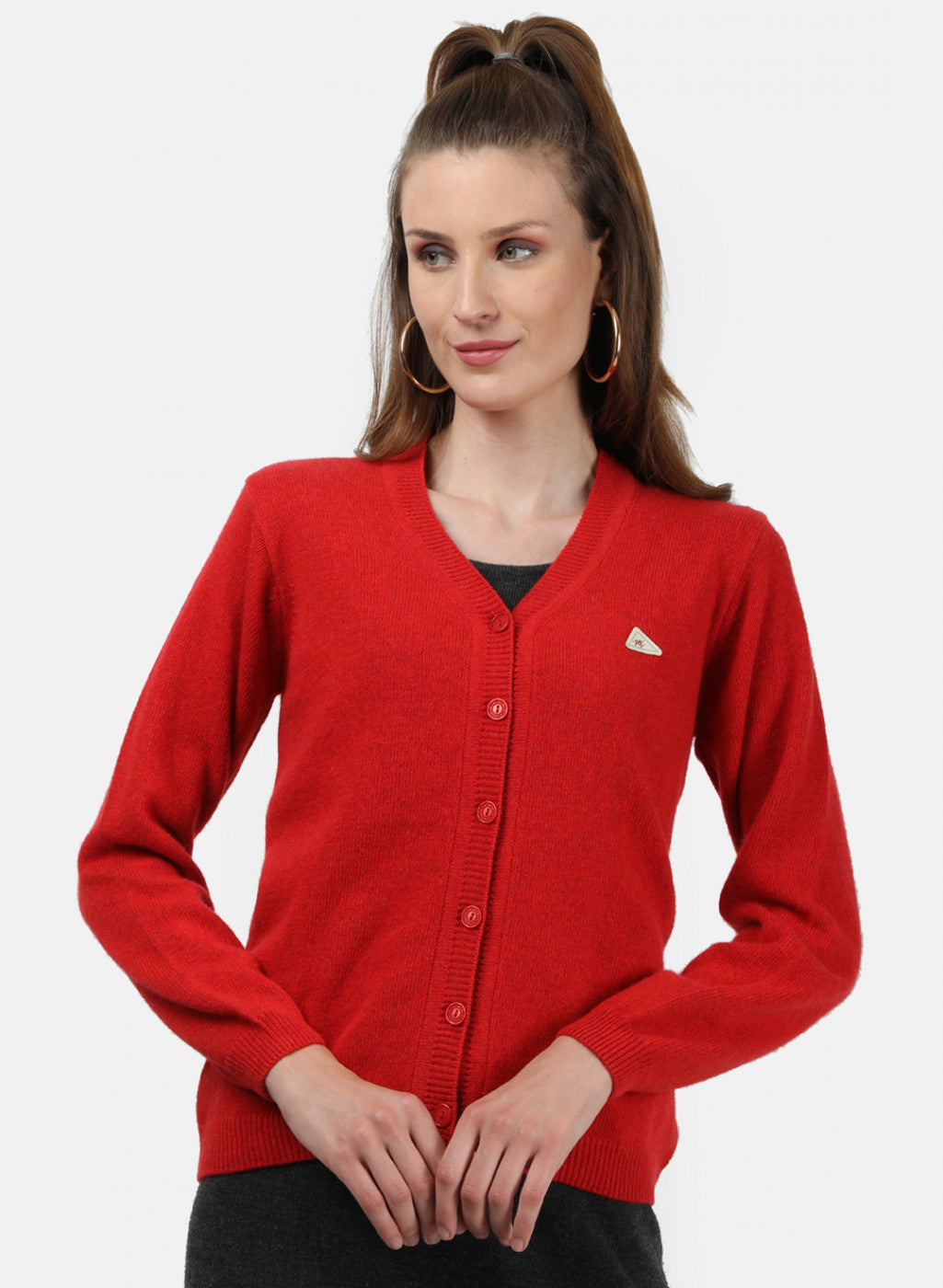 Women Red Solid Cardigan