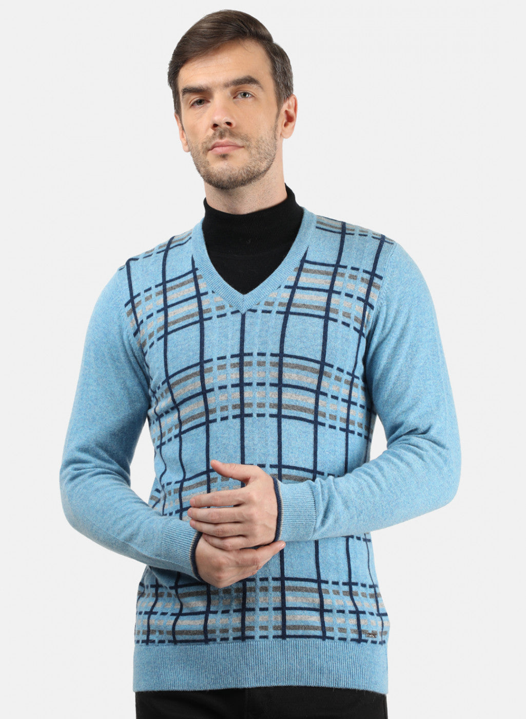 Men Sky Blue Solid Pullover