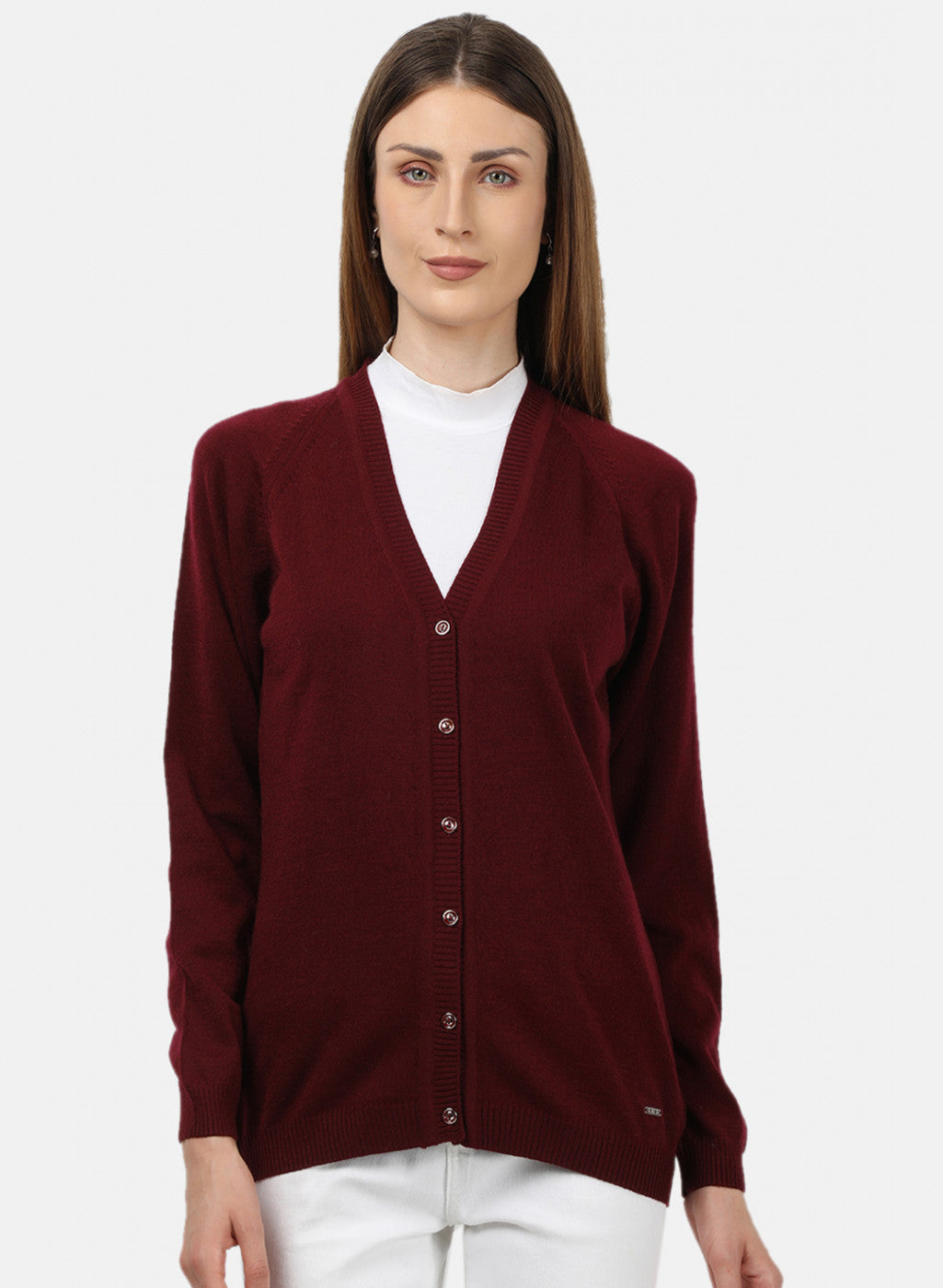 Women Maroon Solid Cardigan