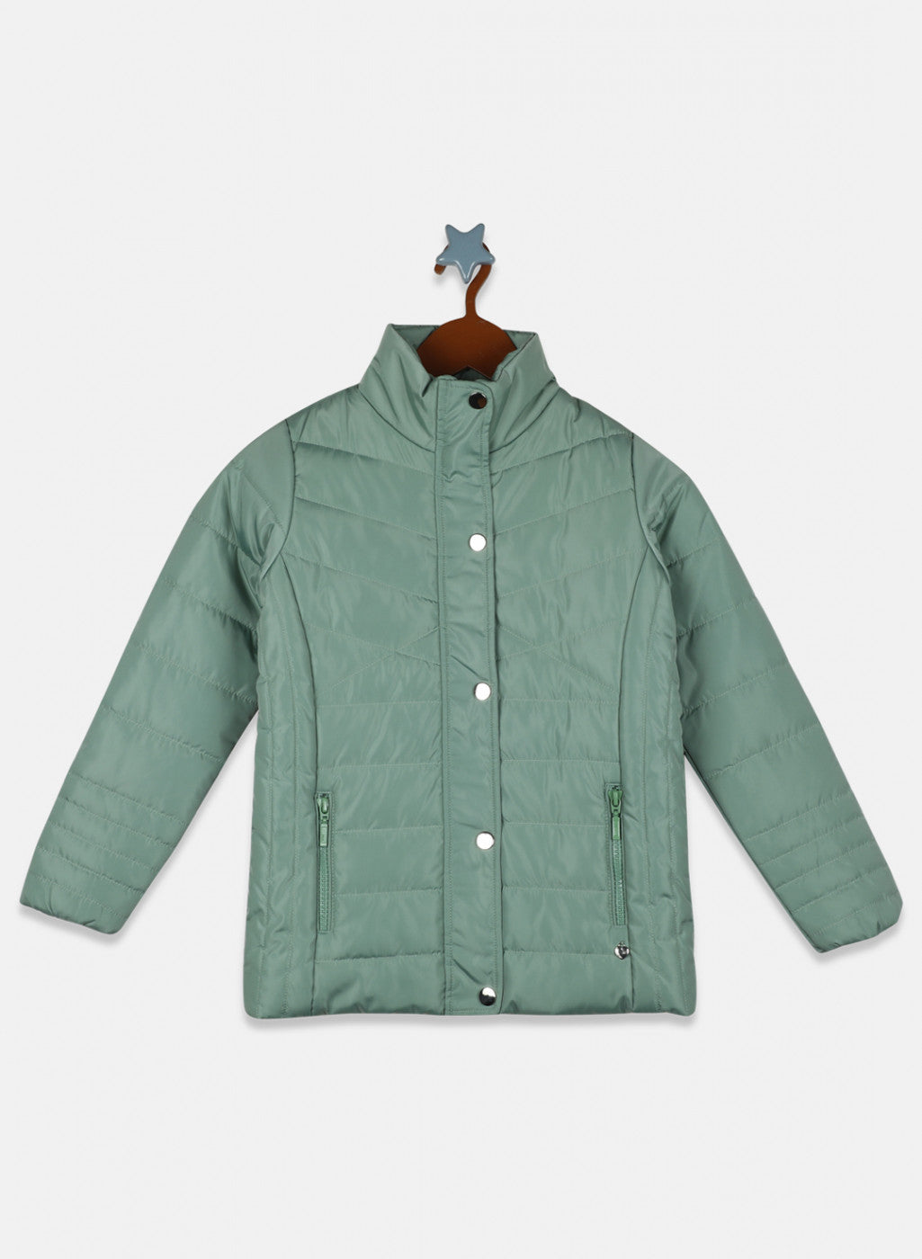 Girls Green Solid Jacket