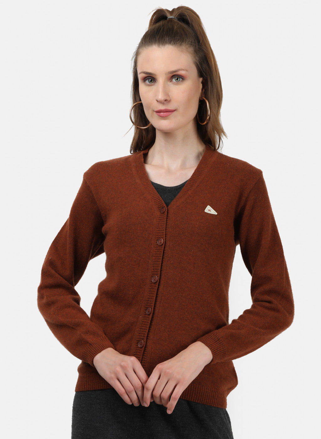 Women Brown Solid Cardigan