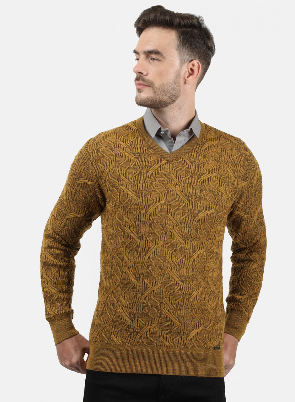 Men Mustard Self Pullover