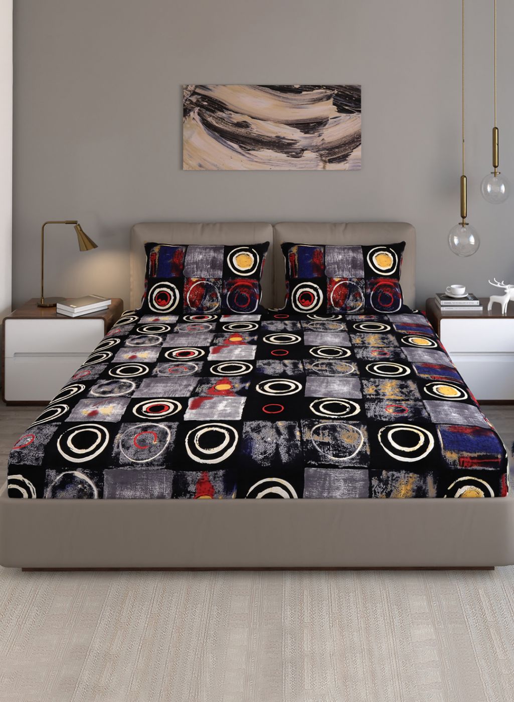 130 GSM Polyester Queen Bedsheet with 2 Pillow Covers