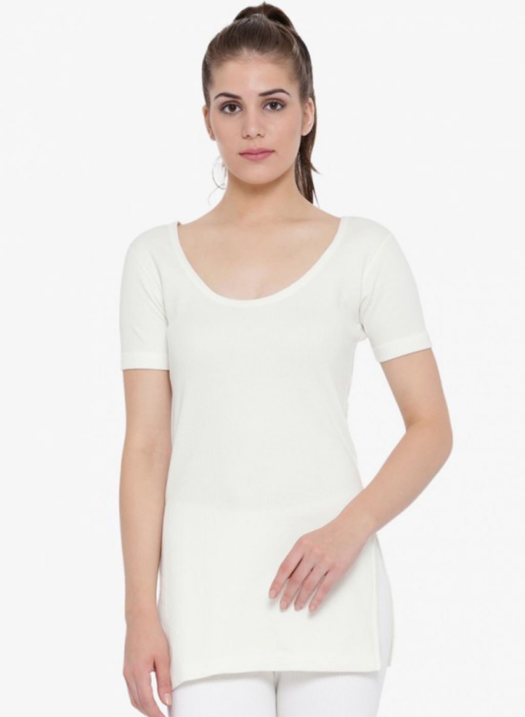 Women Off White Solid Thermal Vest