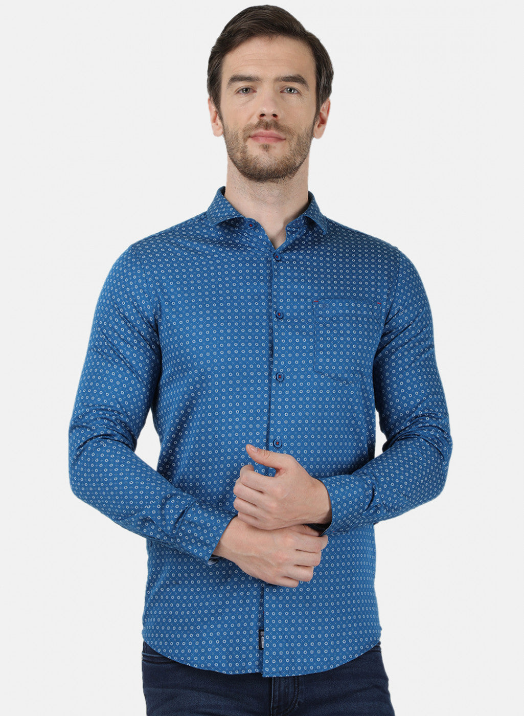 Mens Blue Printed Shirt