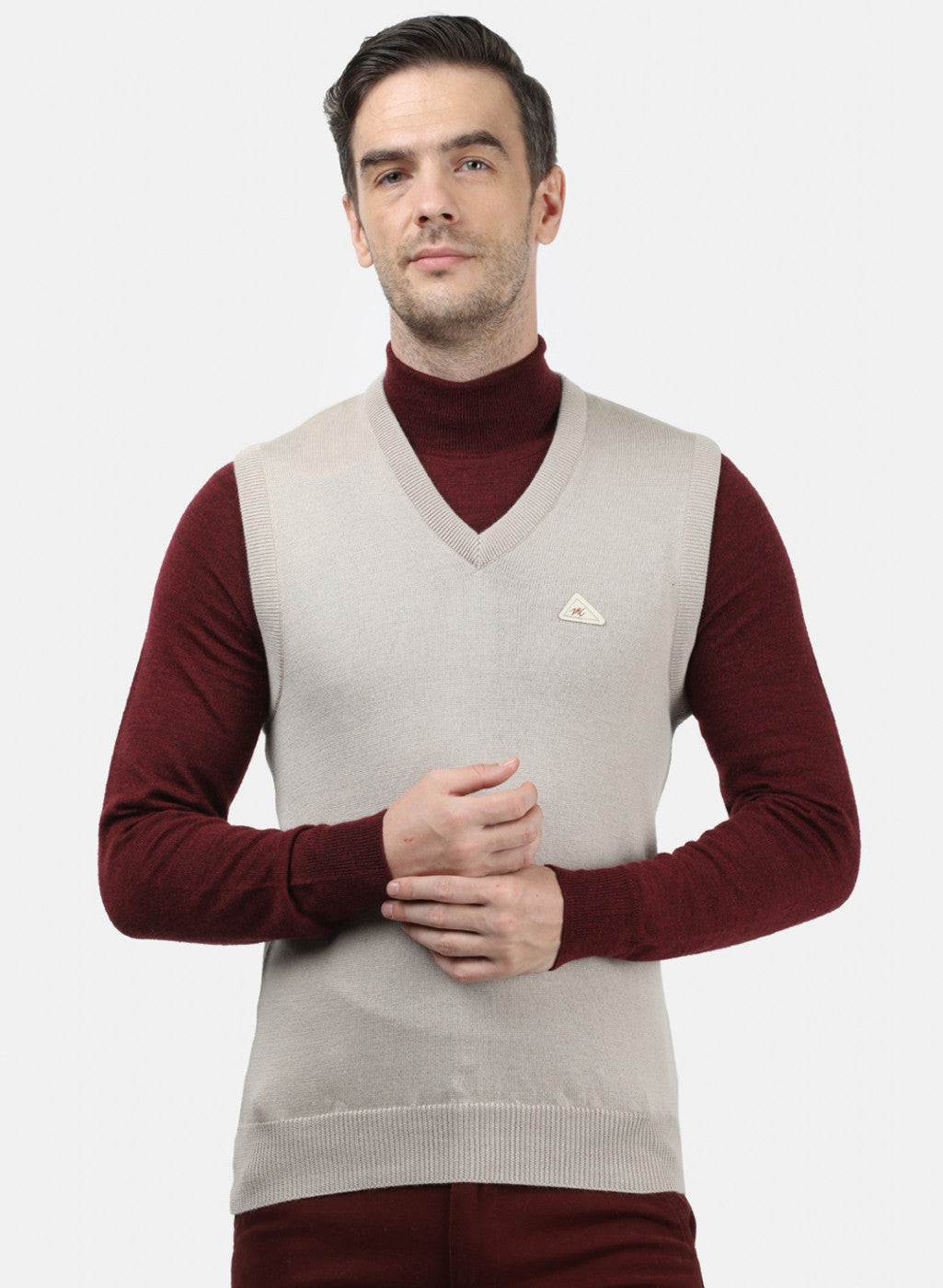 Men Beige Solid Sweater