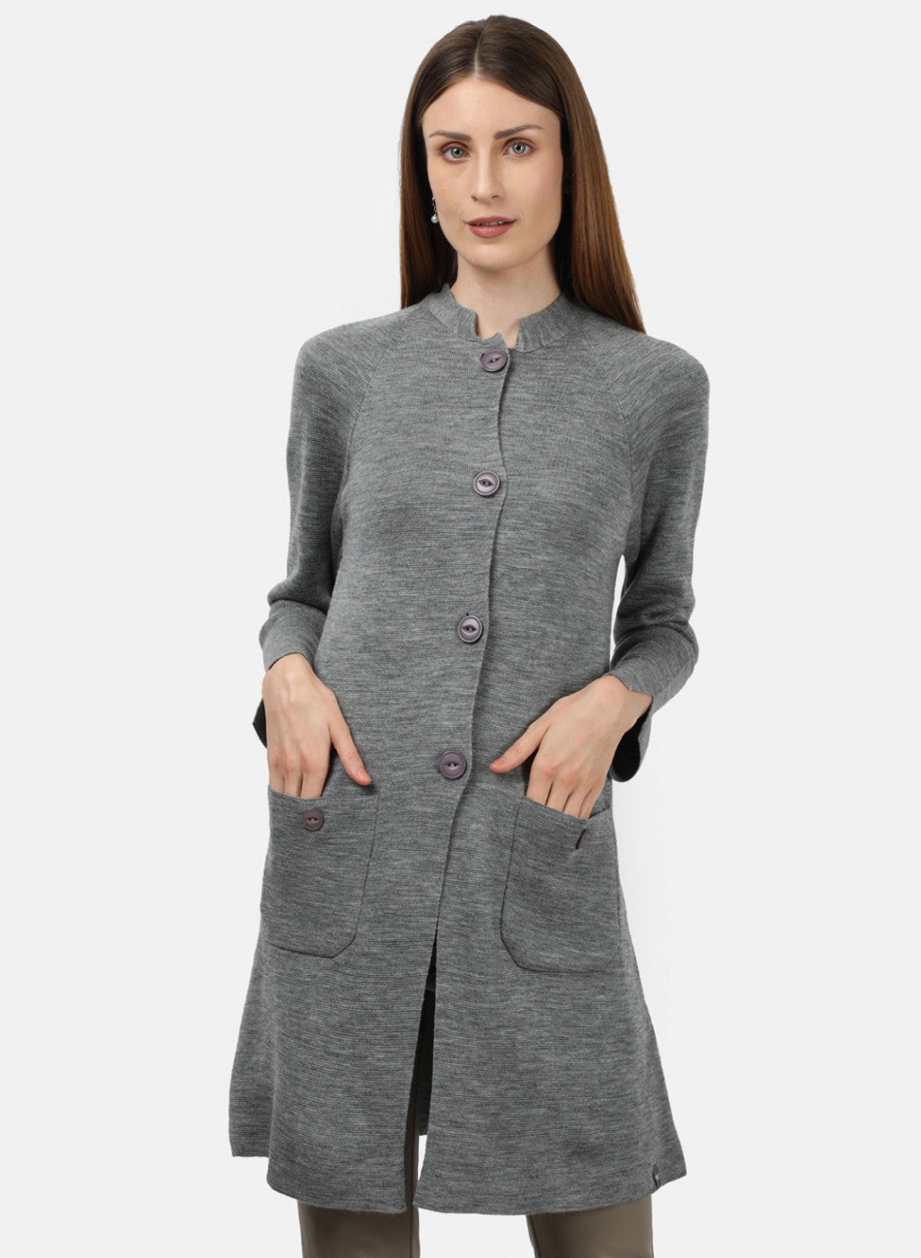 Women Grey Self Design Cardigan