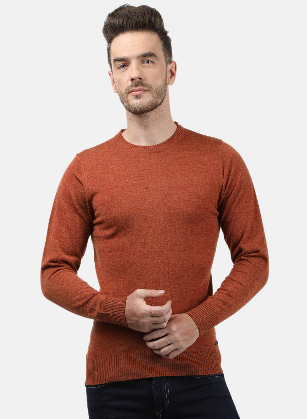 Men Orange Solid Pullover