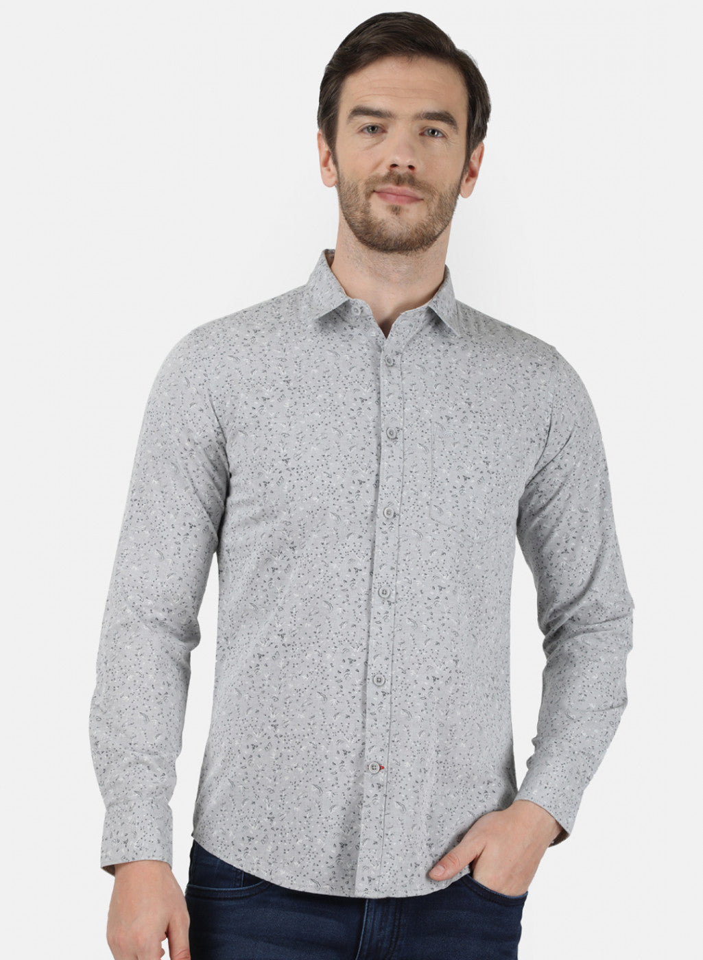 Mens Grey Printed Shirt