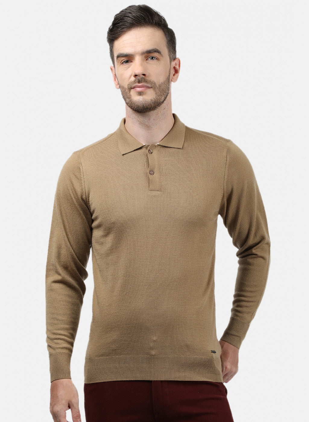 Men Light Brown Collar T-Shirt