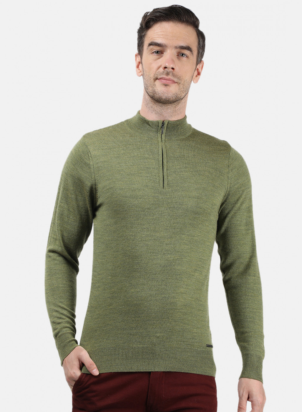 Men Olive Solid Pullover