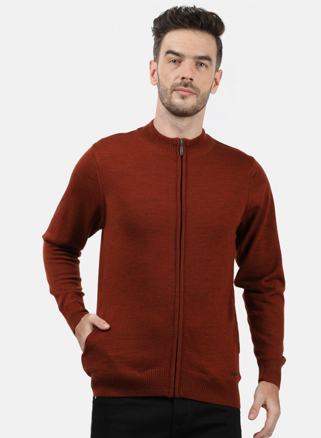 Men Brown Solid Pullover