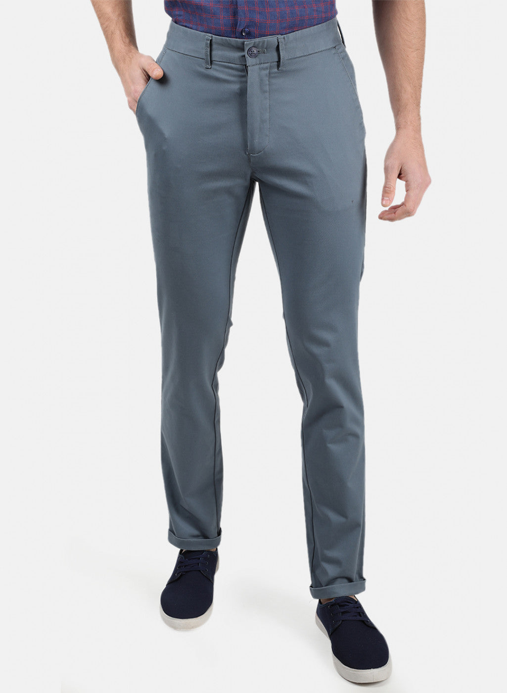 Men Grey Plain Trousers