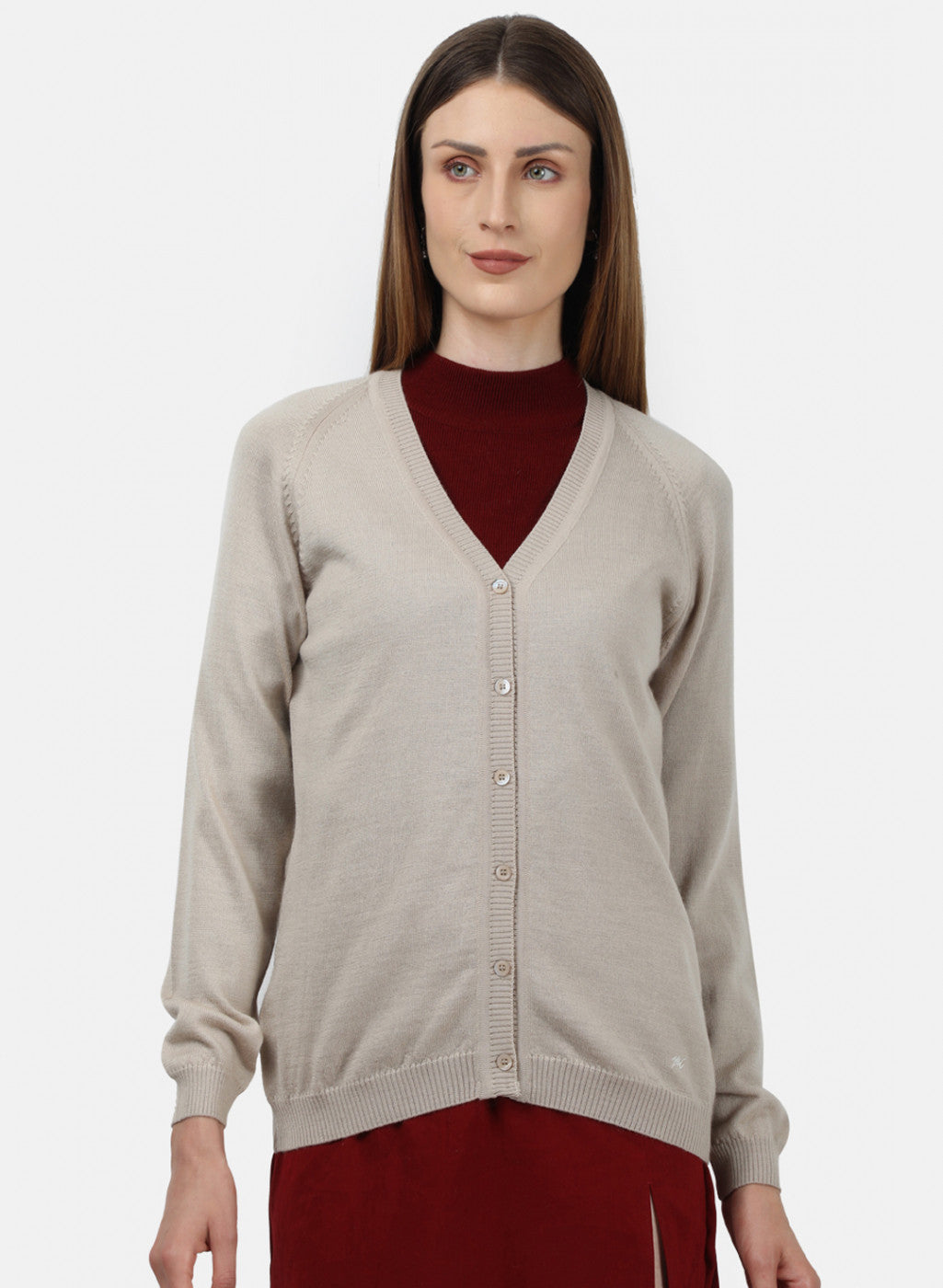 Women Beige Solid Cardigan