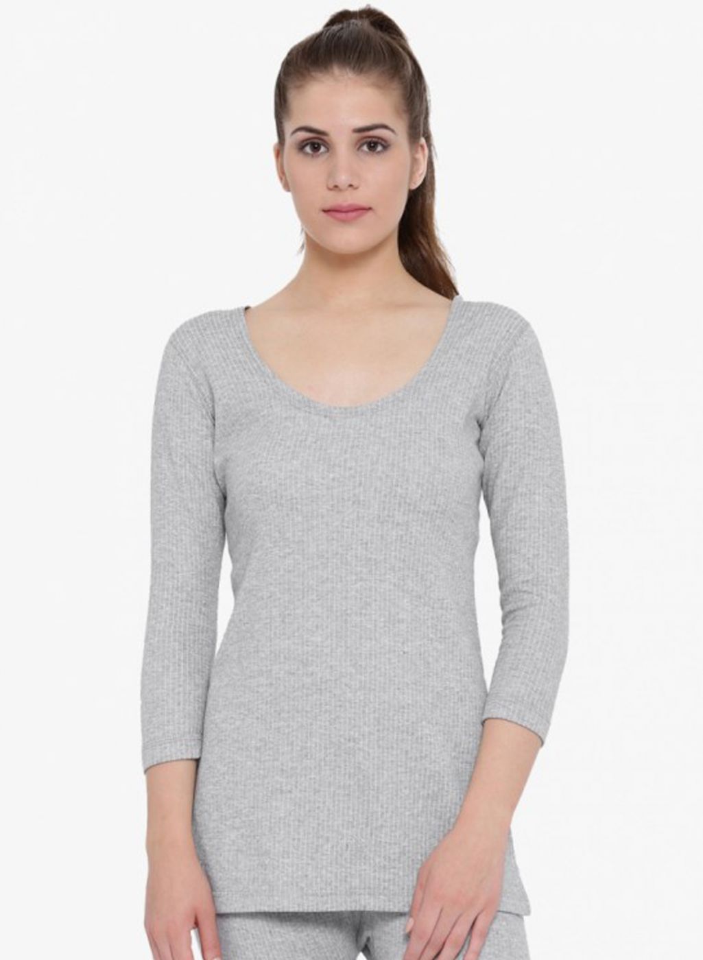 Women Grey Solid Thermal Vest