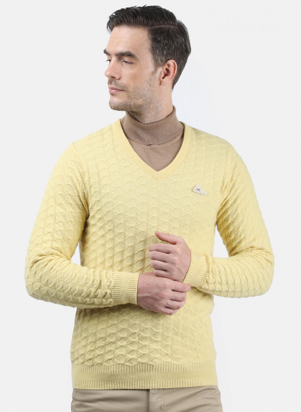 Men Yellow Self Design Pullover