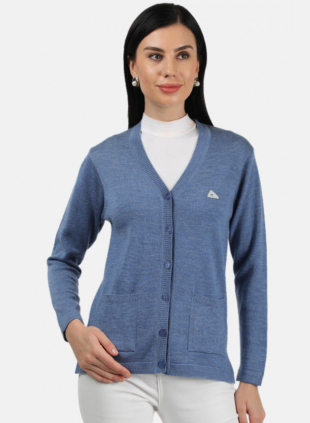 Women Blue Solid Cardigan