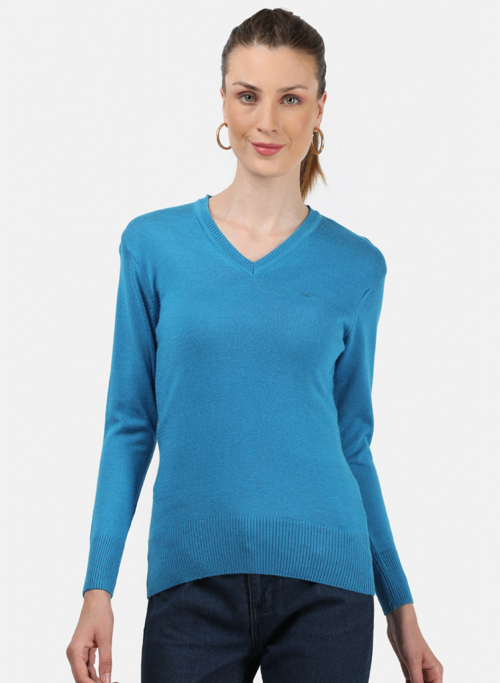 Women Blue V Neck Top