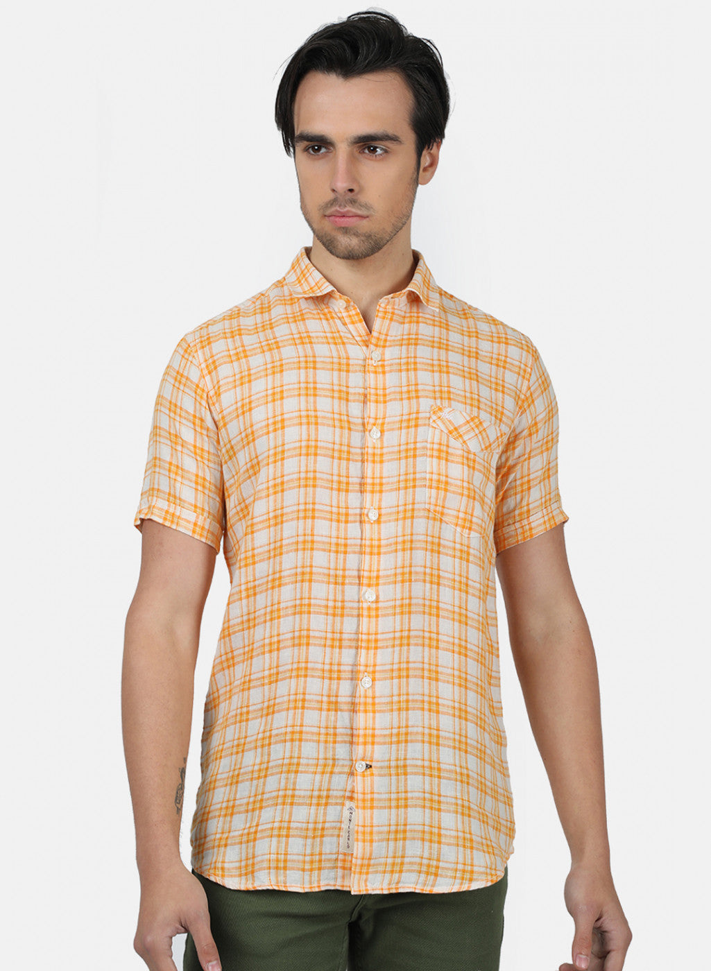 Men Orange Check Shirts