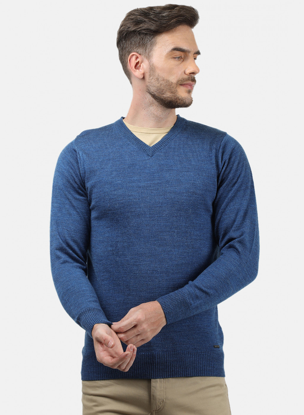 Men Blue Solid Pullover