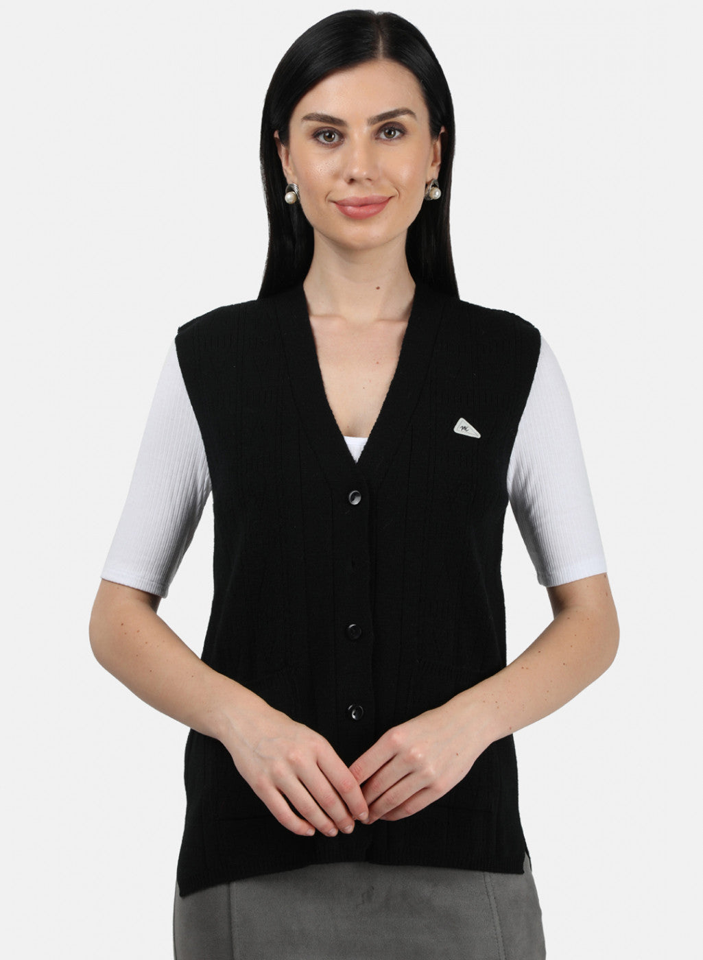 Women Black Self Design Cardigan