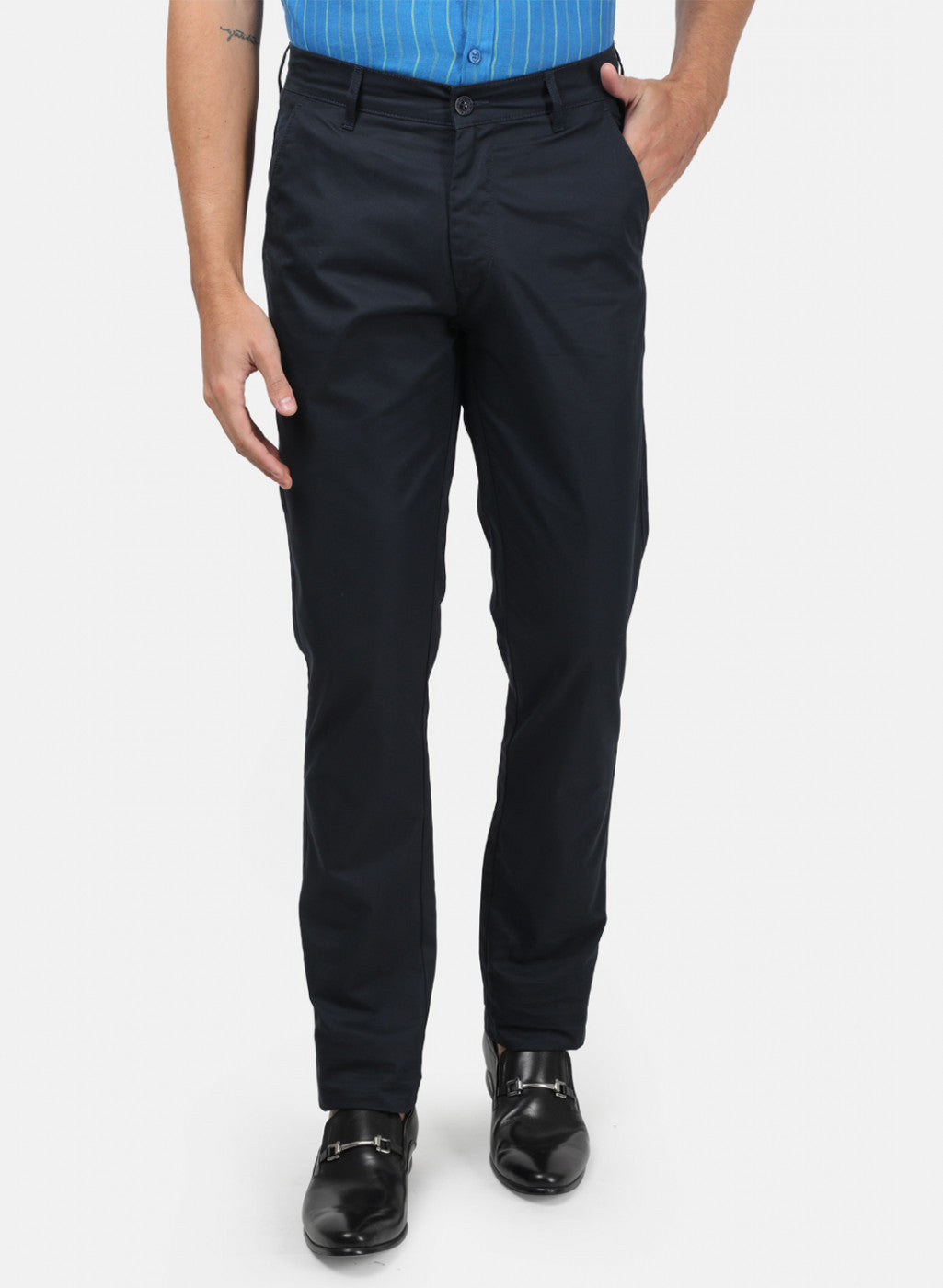 Men NAvy Blue Plain Trousers