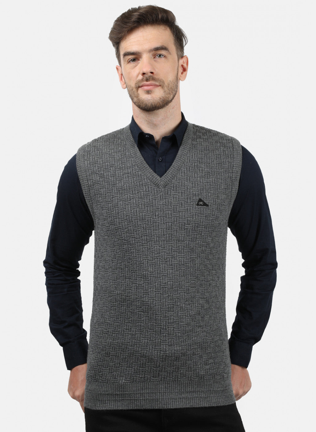 Men Grey Self Sweater