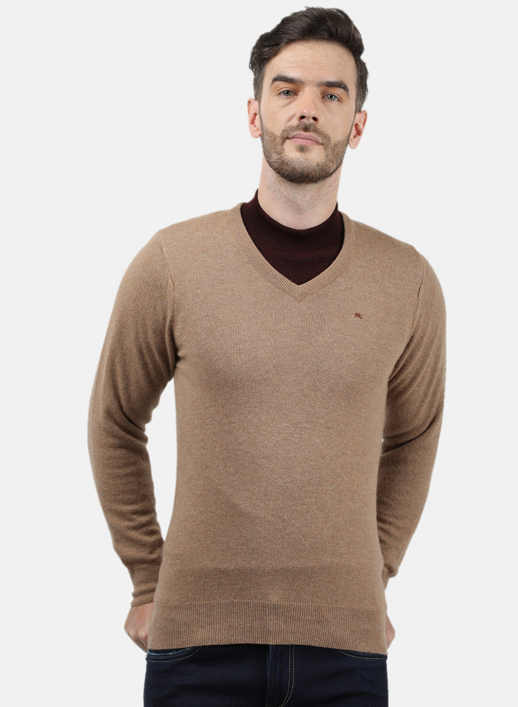 Men Beige Solid Pullover