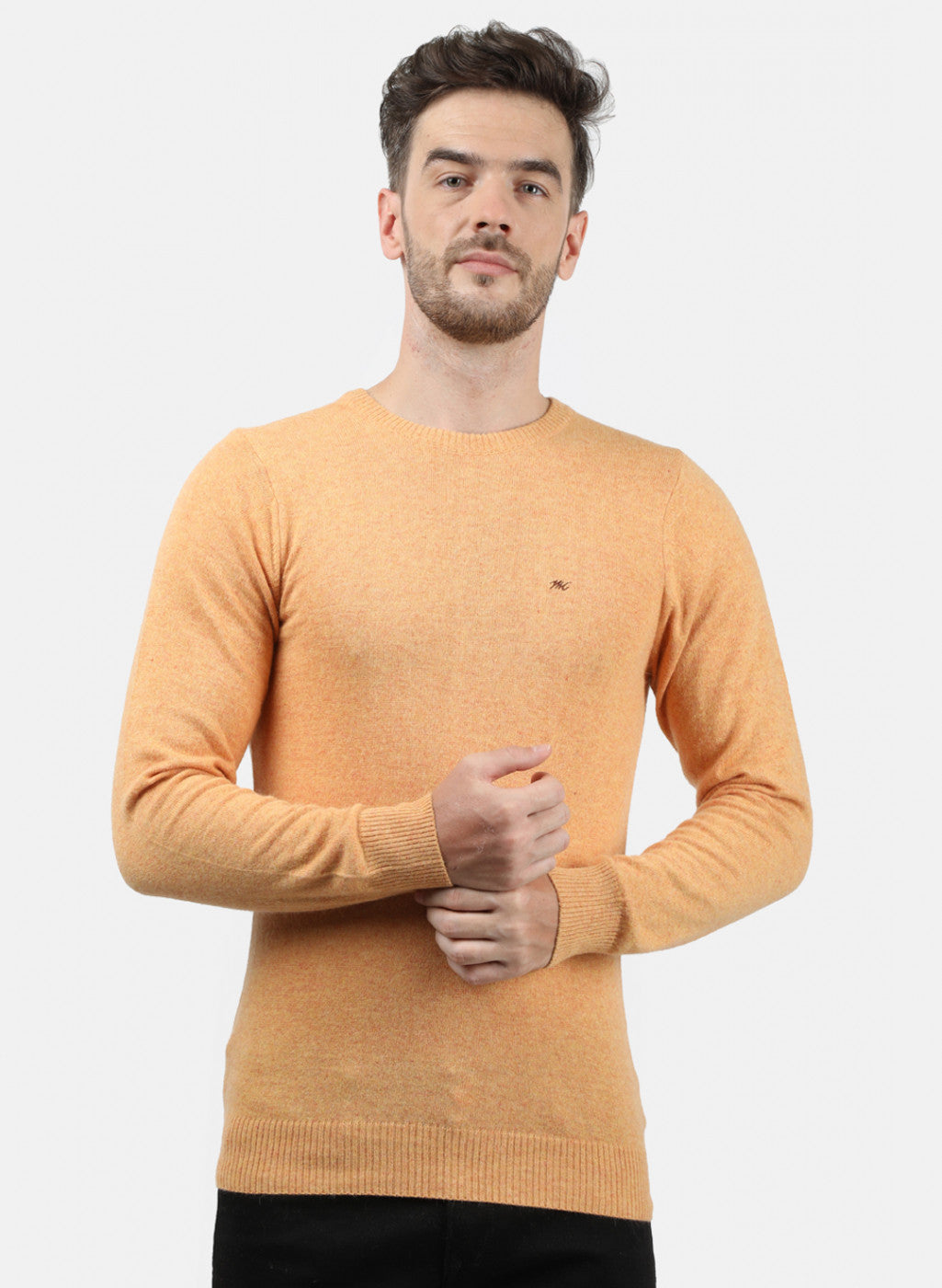 Men Orange Solid Pullover