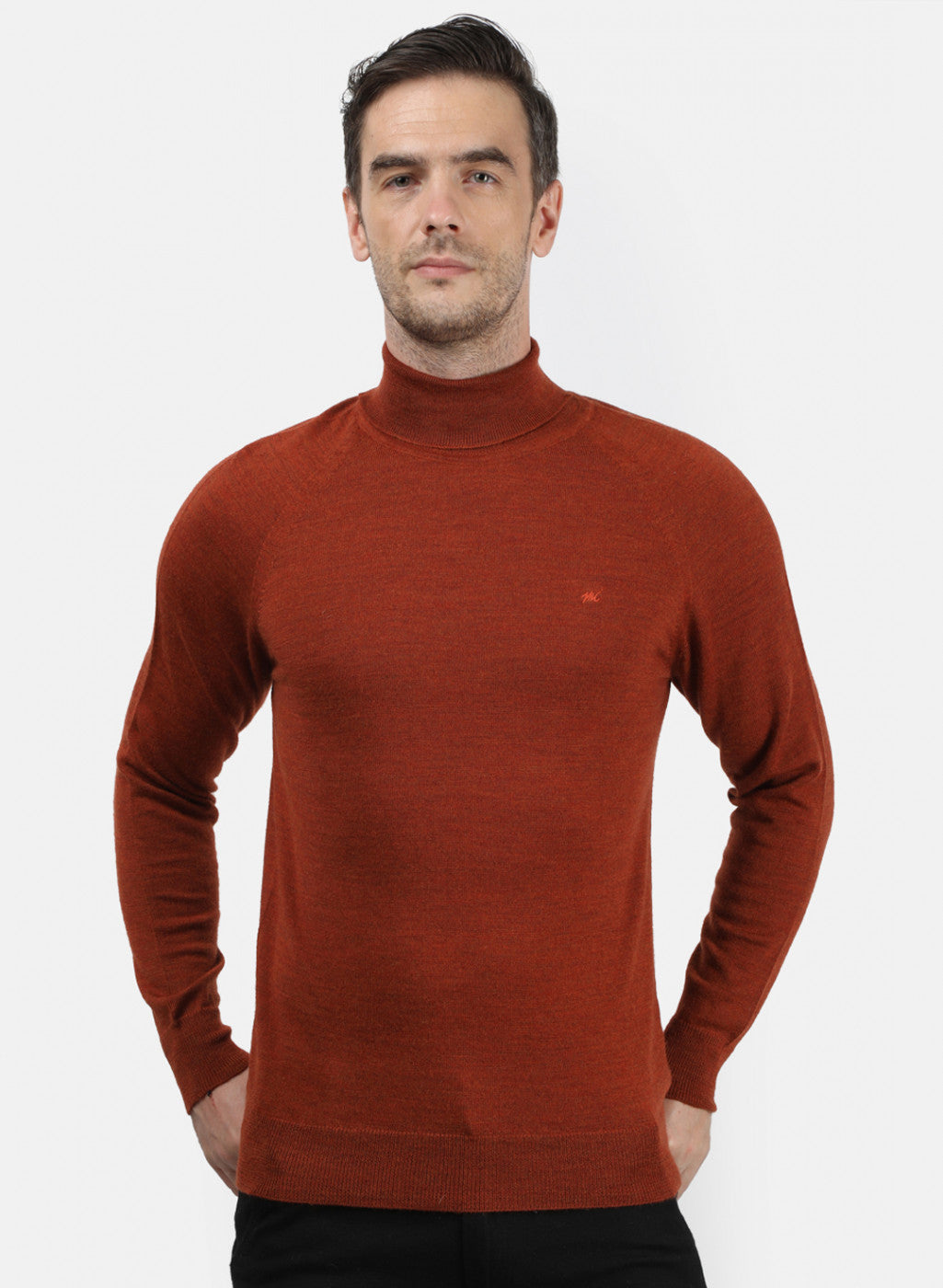 Men Orange Solid Pullover