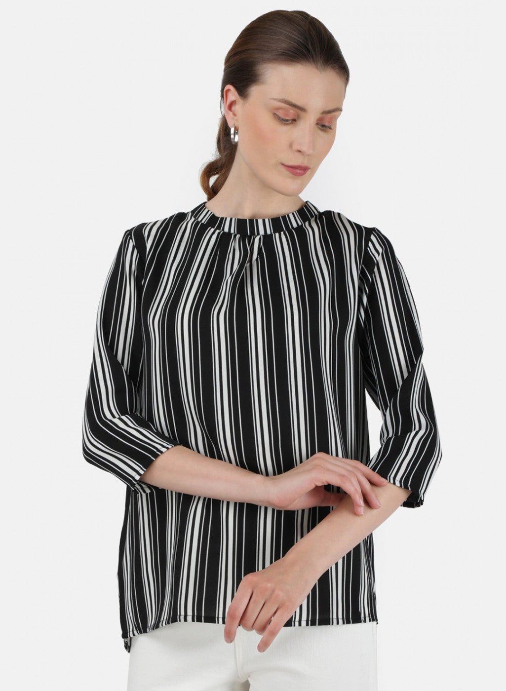 Womens Black & Cream Stripe Top