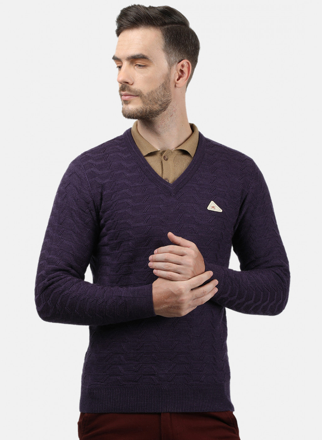 Men Purple Self Pullover