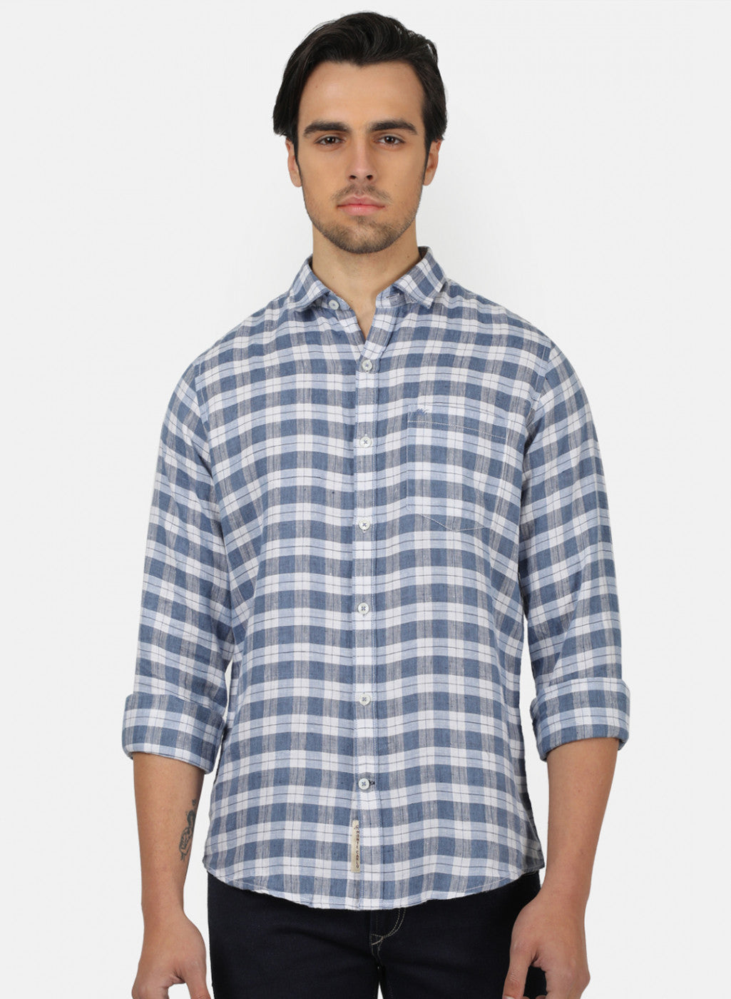 Men Blue Check Shirts